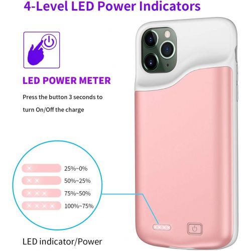  [아마존베스트]Battery Case for iPhone 11，YISHDA 2020 Upgraded [6000mAh] Protective Portable Charging Case，Rechargeable Charging Case, External Charging Cover (6.1 inch) Pink