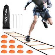 YISSVIC Agility Ladder and Cones 20 Feet 12 Adjustable Rungs Fitness Speed Training Equipment, 20 Feet Speed Agility 1 Carry Bags, 10 Cones, 4 Stakes, Basketball, Soccer, Football