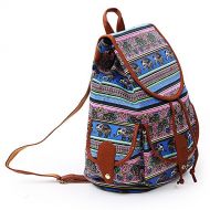 YISUMEI Canvas Waterproof Schoolbag Bookbags Backpack Travel Bag Aztec Tribal Pattern Elephant Flower