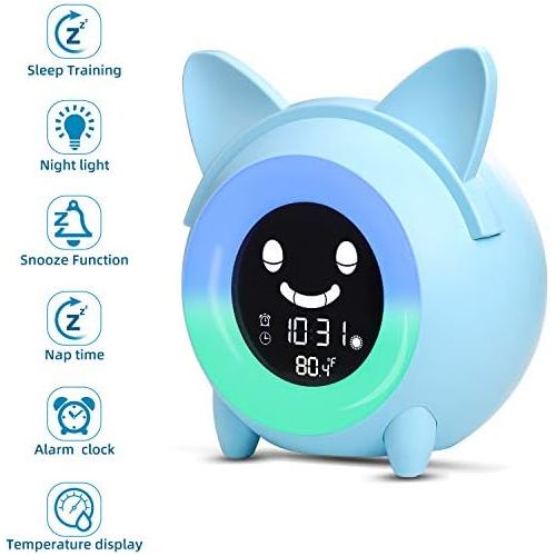  [아마존베스트]YISUN Kids Alarm Clock, Childrens Sleep Trainer, OK to Wake Clock for Bedroom Cute Digital Clock with Temperature , 5 Colors Smart Night Light Clock Teaching Boys Girls When to Wake Up (