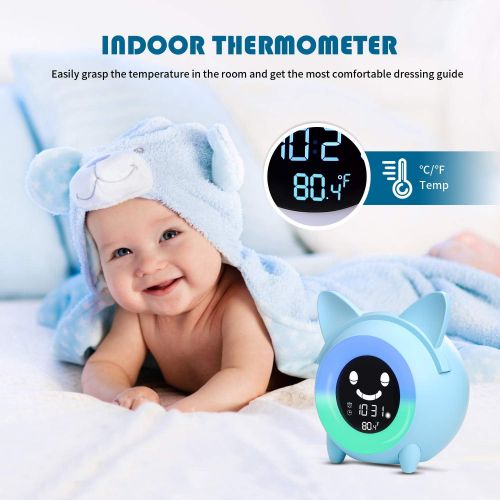  [아마존베스트]YISUN Kids Alarm Clock, Childrens Sleep Trainer, OK to Wake Clock for Bedroom Cute Digital Clock with Temperature , 5 Colors Smart Night Light Clock Teaching Boys Girls When to Wake Up (