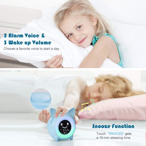  [아마존베스트]YISUN Kids Alarm Clock, Childrens Sleep Trainer, OK to Wake Clock for Bedroom Cute Digital Clock with Temperature , 5 Colors Smart Night Light Clock Teaching Boys Girls When to Wake Up (