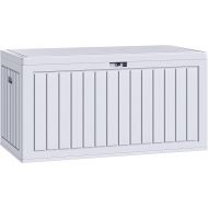 YITAHOME 90 Gallon Large Deck Box, Double-Wall Resin Outdoor Storage Boxes, Deck Storage for Patio Furniture, Cushions, Pool Float, Garden Tools, Lockable & Waterproof (White)