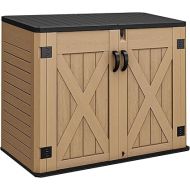 YITAHOME Outdoor Horizontal Storage Shed with X-Shaped Lockable Door, 35 Cu Ft Weather Resistant Resin Tool Shed w/o Shelf, Ideal for Bike, Trash Cans, Garden Tools, Lawn Mowers, Brown