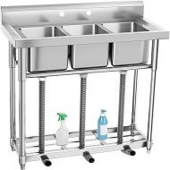 YITAHOME Freestanding Commercial Kitchen Sink Stainless Steel 3 Compartment Bowl Outdoor Sink with Storage Shelf for Restaurant, Garage 38.9