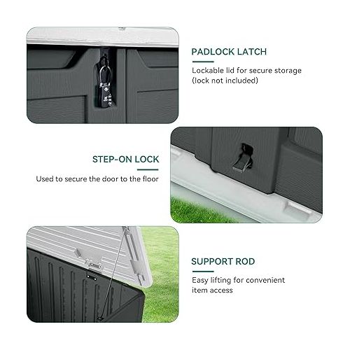  YITAHOME Extra Large Outdoor Horizontal Storage Shed, 4.5x4ft Resin Tool Sheds w/o Shelf, Easy to Assemble Waterproof Storage for Trash Cans, Garden Tools, Lawn Mower, Lockable, Dark Gray