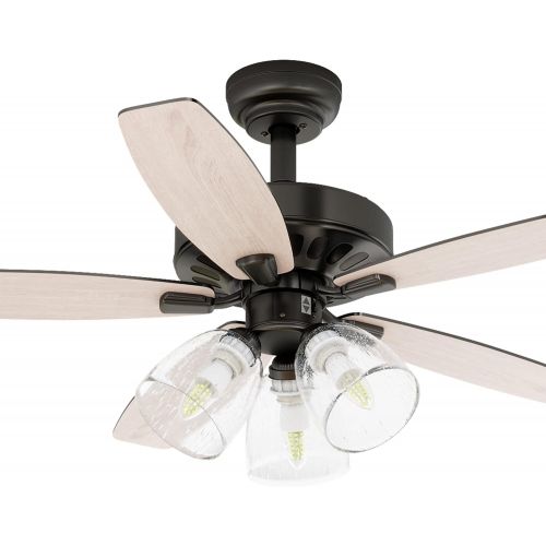  YITAHOME Farmhouse Ceiling Fan with Light and Remote, 52 Inch Outdoor Fan Ceiling with Clear Seeded Glass Light Kit, Quiet Reversible Motor, 3 Speed, Timer (Oak and Black)