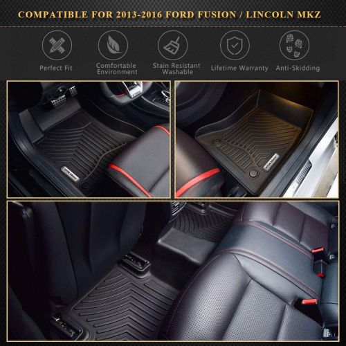  YITAMOTOR Floor Mats Compatible for 2013-2016 Ford Fusion Energi/Titanium/Lincoln MKZ,Includes 1st Front & 2nd All Weather Protection Floor Liners