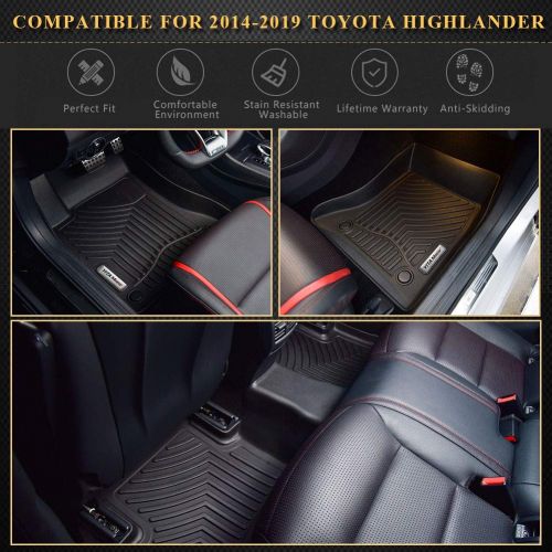  YITAMOTOR Floor Mats Compatible for 2014-2019 Toyota Highlander, Heavy Duty All Weather Floor Liners Protection, Black