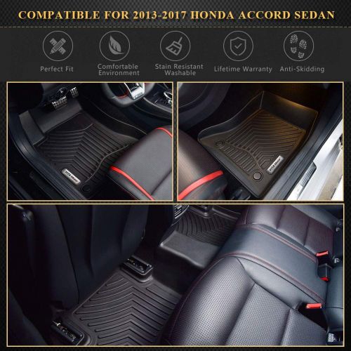  YITAMOTOR Floor Mats Compatible for 2013-2017 Honda Accord Sedans, Front and Rear 2 Rows All Weather Heavy Duty Rubber Car Floor Liners, Black