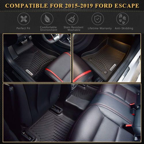  YITAMOTOR Car Floor Mats Compatible for 2015-2019 Ford Escape, Front & Rear 2 Rows Heavy Duty Rubber Custom Fit Floor Liners