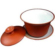 [아마존베스트]Yxhupot Yixing Teacup 4oz/128ml Chinese Dragon Gaiwan Classic Black Clay Tea Bowl (Red gaiwan)