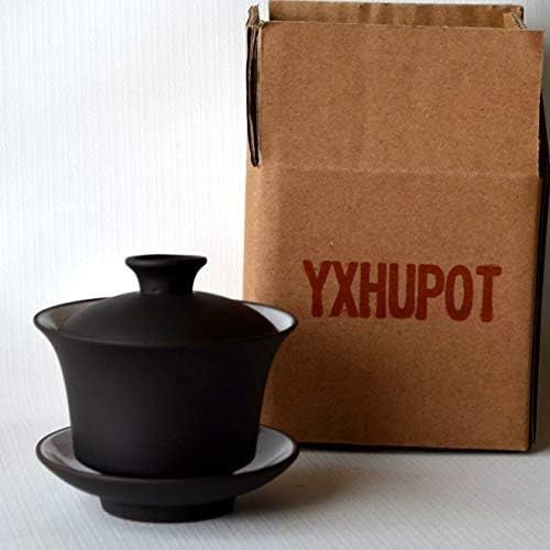  [아마존베스트]Yxhupot Yixing Teacup 4oz/128ml Chinese Dragon Gaiwan Classic Black Clay Tea Bowl (Red gaiwan)