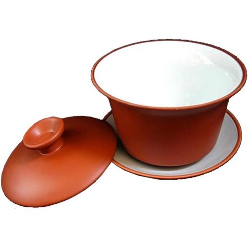  [아마존베스트]Yxhupot Yixing Teacup 4oz/128ml Chinese Dragon Gaiwan Classic Black Clay Tea Bowl (Red gaiwan)