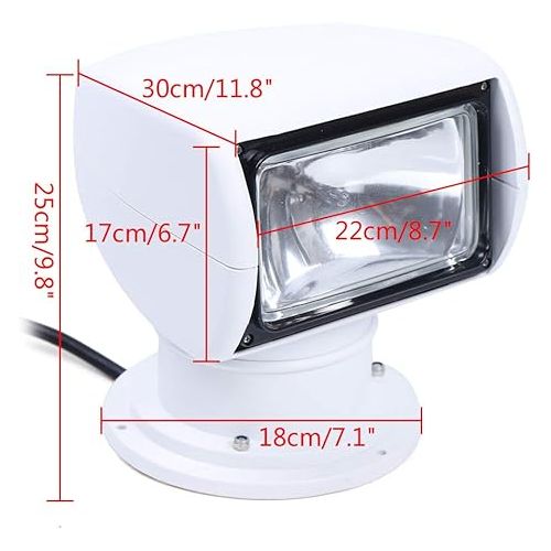  YIYIBYUS Spotlight Marine Spot Light Boat Searchlight Remote Control 12V 100W White Waterproof Spotlight 360 Degree Rotate Omnibearing Lighting for Boat Truck Car Marine (White)