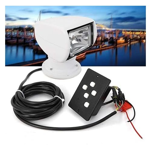  YIYIBYUS Spotlight Marine Spot Light Boat Searchlight Remote Control 12V 100W White Waterproof Spotlight 360 Degree Rotate Omnibearing Lighting for Boat Truck Car Marine (White)