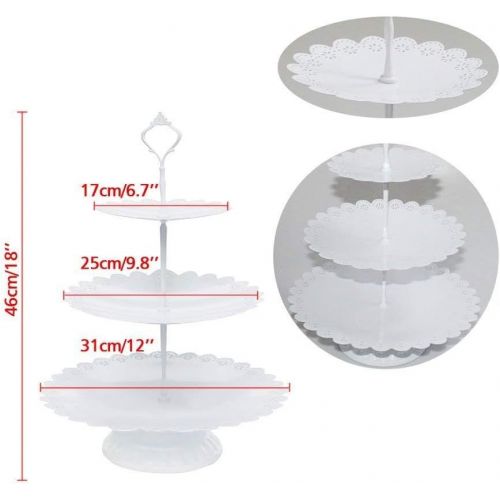  [아마존 핫딜] YIYIBYUS Cake Stands, 6 pcs Metal Crystal Cake Holder Cupcake Stands with Pendants and Beads Cake Stand Dessert, Wedding Birthday Dessert Cupcake Pedestal Display, White USA STOCK (6, white