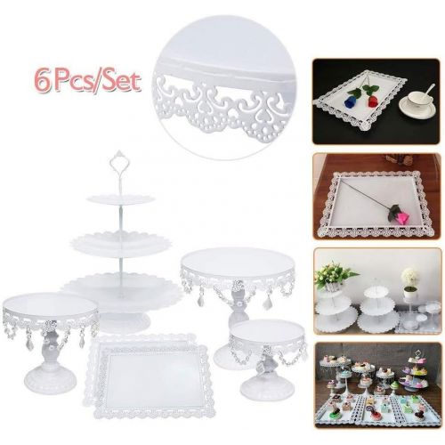  [아마존 핫딜] YIYIBYUS Cake Stands, 6 pcs Metal Crystal Cake Holder Cupcake Stands with Pendants and Beads Cake Stand Dessert, Wedding Birthday Dessert Cupcake Pedestal Display, White USA STOCK (6, white