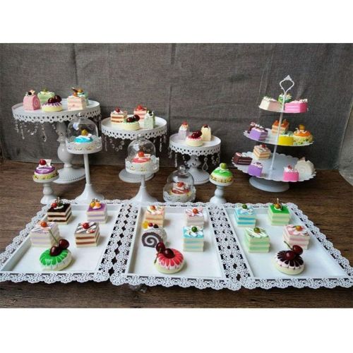  [아마존 핫딜] YIYIBYUS Cake Stands, 6 pcs Metal Crystal Cake Holder Cupcake Stands with Pendants and Beads Cake Stand Dessert, Wedding Birthday Dessert Cupcake Pedestal Display, White USA STOCK (6, white