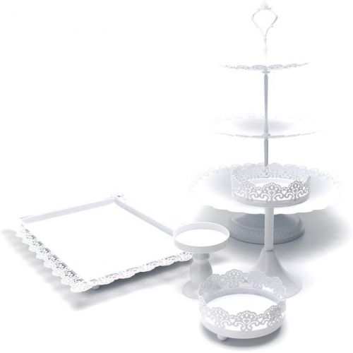  YIYIBYUS Cake Stands, 12 pcs Metal Crystal Cake Holder Cupcake Stands with Pendants and Beads Cake Stand Dessert, Wedding Birthday Dessert Cupcake Pedestal Display, White USA STOCK (12, whi