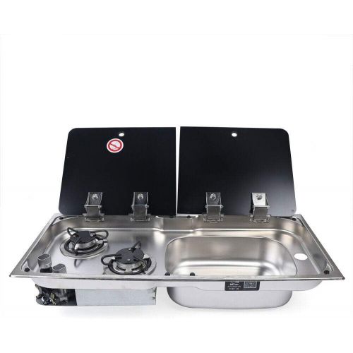  YIYIBYUS Gas Camping Stove RV Camper 2 Burners Boat Caravan LPG Gas Stove Hob and Sink Comb RV Cooktop Stove with 2 Tempered Glass Lid