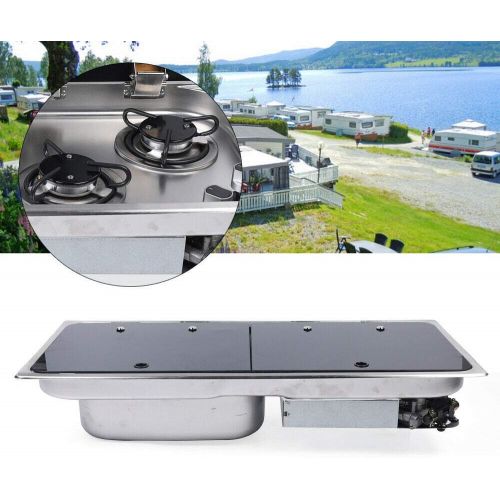  YIYIBYUS Gas Camping Stove RV Camper 2 Burners Boat Caravan LPG Gas Stove Hob and Sink Comb RV Cooktop Stove with 2 Tempered Glass Lid