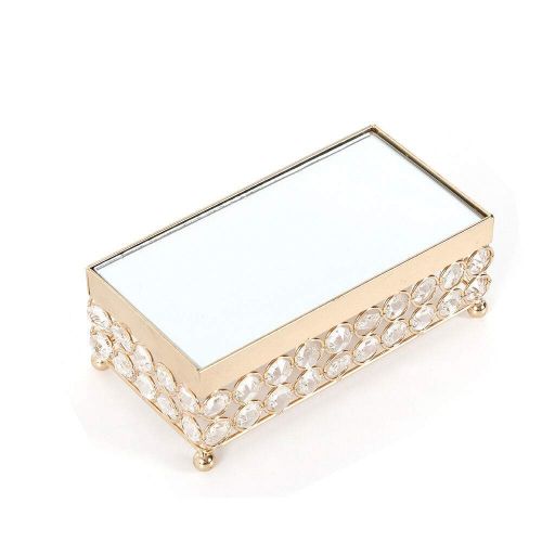  YIYIBYUS Cupcake Stands, Mirror Crystal Cake Stands Square Metal European Style Retangular Iron Gold Cake Stand Surface Display Holder Beads Cupcake Stands, Wedding Birthday Dessert Cupcake