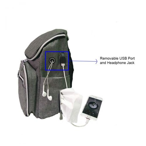  YIcabinet Backpack Diaper Bag Baby Bags Gray Multifunction Travel Backpack USB Port Headphone Plug with...
