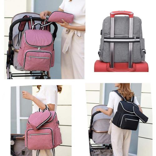  YIcabinet Backpack Diaper Bag Baby Bags Gray Multifunction Travel Backpack USB Port Headphone Plug with...