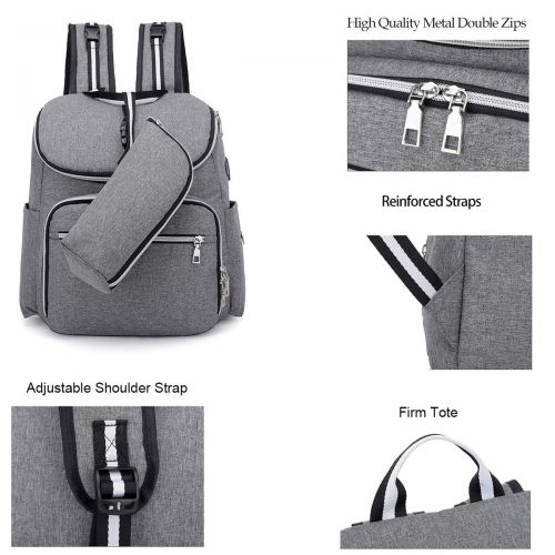  YIcabinet Backpack Diaper Bag Baby Bags Gray Multifunction Travel Backpack USB Port Headphone Plug with...