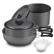 YJ-Cookware Outdoor Camping Cookware Set 2-3 People Folding Field Pots Portable Aluminum Alloy Non-Stick Frying Pan