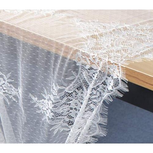  YJBear 8 PCS Exquisite Hollowed-Out Mesh Table Lace Runner with Ribbon Table Cloth Vintage Boho Thanksgiving Christmas Wedding Banquet Bridal Shower Party Decoration Table Decor Wh