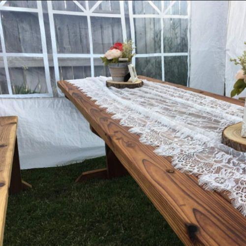  YJBear 8 PCS Exquisite Hollowed-Out Mesh Table Lace Runner with Ribbon Table Cloth Vintage Boho Thanksgiving Christmas Wedding Banquet Bridal Shower Party Decoration Table Decor Wh