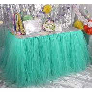 YJBear 3 Yards Elegant Fluffy Tutu Table Skirt Tulle Table Skirting Christmas Home Decor Table Cloth for Baby Shower Party Wedding Birthday Banquet Party Table Decoration Bright Ro