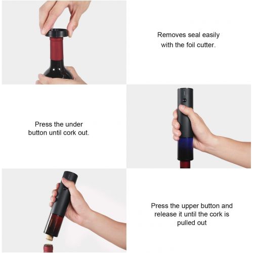  YJLWE Electric Wine Opener Rechargeable Automatic Corkscrew Wine Bottle Openers with Foil Cutter and USB Cable, Black