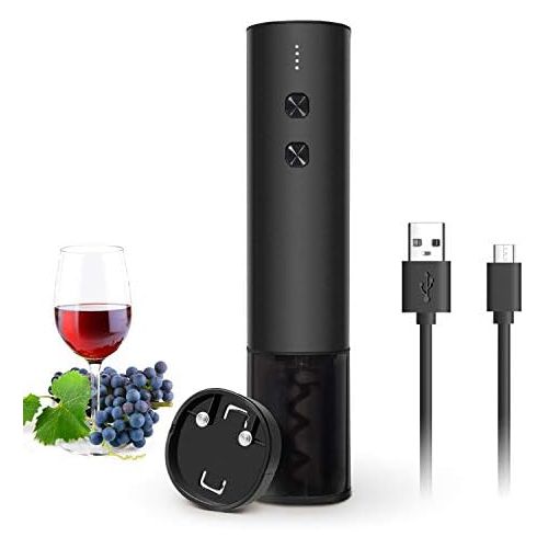  [아마존베스트]YJLWE Electric Wine Opener Rechargeable Automatic Corkscrew Wine Bottle Openers with Foil Cutter and USB Cable, Black