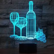 Wine Cup Bottle Night Light Touch Switch Table Desk 3D Optical Illusion Lamps, YKL WORLD USB 7 Color Changing Acrylic Flat Lights Birthday Gift Toys Home Bedroom Bedside Bar Decora