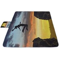 YKNFIS Jumping Girl at Sunset Picnic Mat 57（144cm） x59（150cm） Picnic Blanket Beach Mat with Waterproof for Kids Picnic Beaches and Outdoor Folded Bag