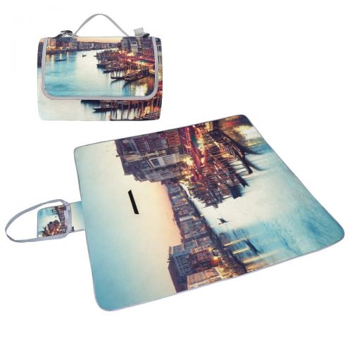  YKNFIS Famous Canal and Bridge at Sunset Picnic Mat 57（144cm） x59（150cm） Picnic Blanket Beach Mat with Waterproof for Kids Picnic Beaches and Outdoor Folded Bag