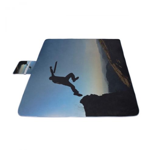  YKNFIS Jumping Girl at Sunset Picnic Mat 57（144cm） x59（150cm） Picnic Blanket Beach Mat with Waterproof for Kids Picnic Beaches and Outdoor Folded Bag