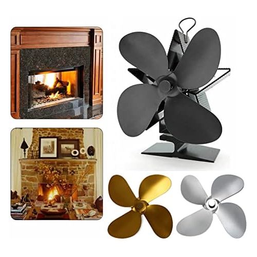  YKQJS YQ Indoor Fireplace Blower 4 Blade Black Fireplace Fan Leaf Heat Powered Wood Stove Fan Wood Burner Fireplace Fan Accessories Efficient Heat Distribution Fireplace Fan (Color