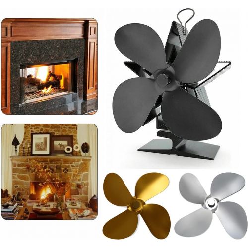  YKQJS YQ Indoor Fireplace Blower 4 Blade Black Fireplace Fan Leaf Heat Powered Wood Stove Fan Wood Burner Fireplace Fan Accessories Efficient Heat Distribution Fireplace Fan (Color