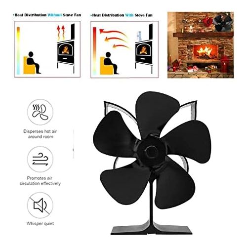  YKQJS YQ Indoor Fireplace Blower 5 Blade Black Fireplace Heat Powered Stove Fan Log Wood Burner Eco Friendly Quiet Fan Home Efficient Heat Distribution Fireplace Fan (Color : Silve