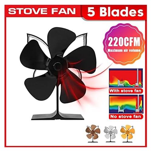  YKQJS YQ Indoor Fireplace Blower 5 Blade Black Fireplace Heat Powered Stove Fan Log Wood Burner Eco Friendly Quiet Fan Home Efficient Heat Distribution Fireplace Fan (Color : Silve