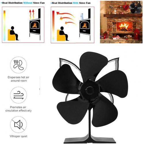  YKQJS YQ Indoor Fireplace Blower 5 Blade Black Fireplace Heat Powered Stove Fan Log Wood Burner Eco Friendly Quiet Fan Home Efficient Heat Distribution Fireplace Fan (Color : Silve