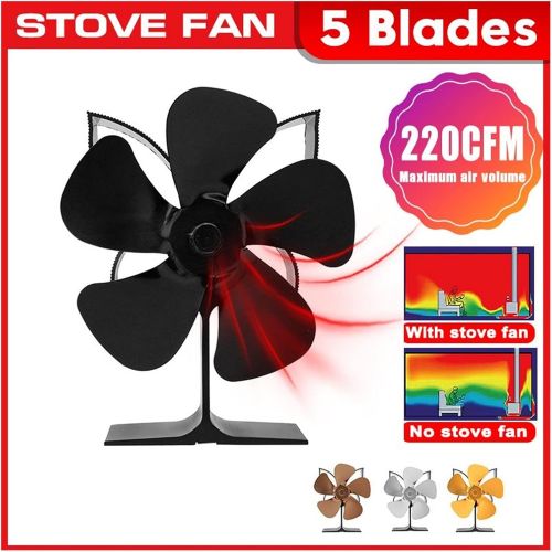  YKQJS YQ Indoor Fireplace Blower 5 Blade Black Fireplace Heat Powered Stove Fan Log Wood Burner Eco Friendly Quiet Fan Home Efficient Heat Distribution Fireplace Fan (Color : Silve