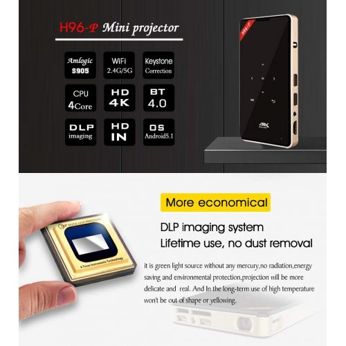  YL-Light Video Projectors Mini Projector Android 6.0 H96-P Digital Home Theater Projector Smart Micro Projector 2GB+16GB DLP RGB LED Projector,Video Projector 200 Inch Support