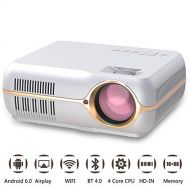 YL-Light Video Projectors Projector Android 6.0 DH-A10 Home Theater LED Projector 4K WiFi Android LCD Full Hd Projectors 1GB+8GB Projector,Video Projector with 150 Inch Support,White