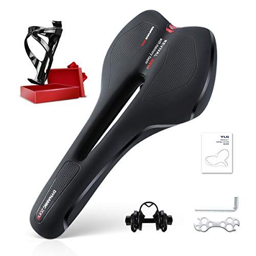  YLG Road Bike Seat MTB Saddle for Mountain Bikes - Gel Bicycle Saddle Breathable Waterproof with Central Relief Zone and Ergonomics Design with Bottle Cage