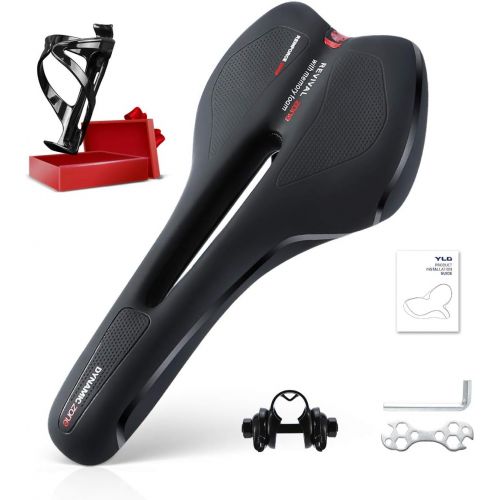  YLG Road Bike Seat MTB Saddle for Mountain Bikes - Gel Bicycle Saddle Breathable Waterproof with Central Relief Zone and Ergonomics Design with Bottle Cage